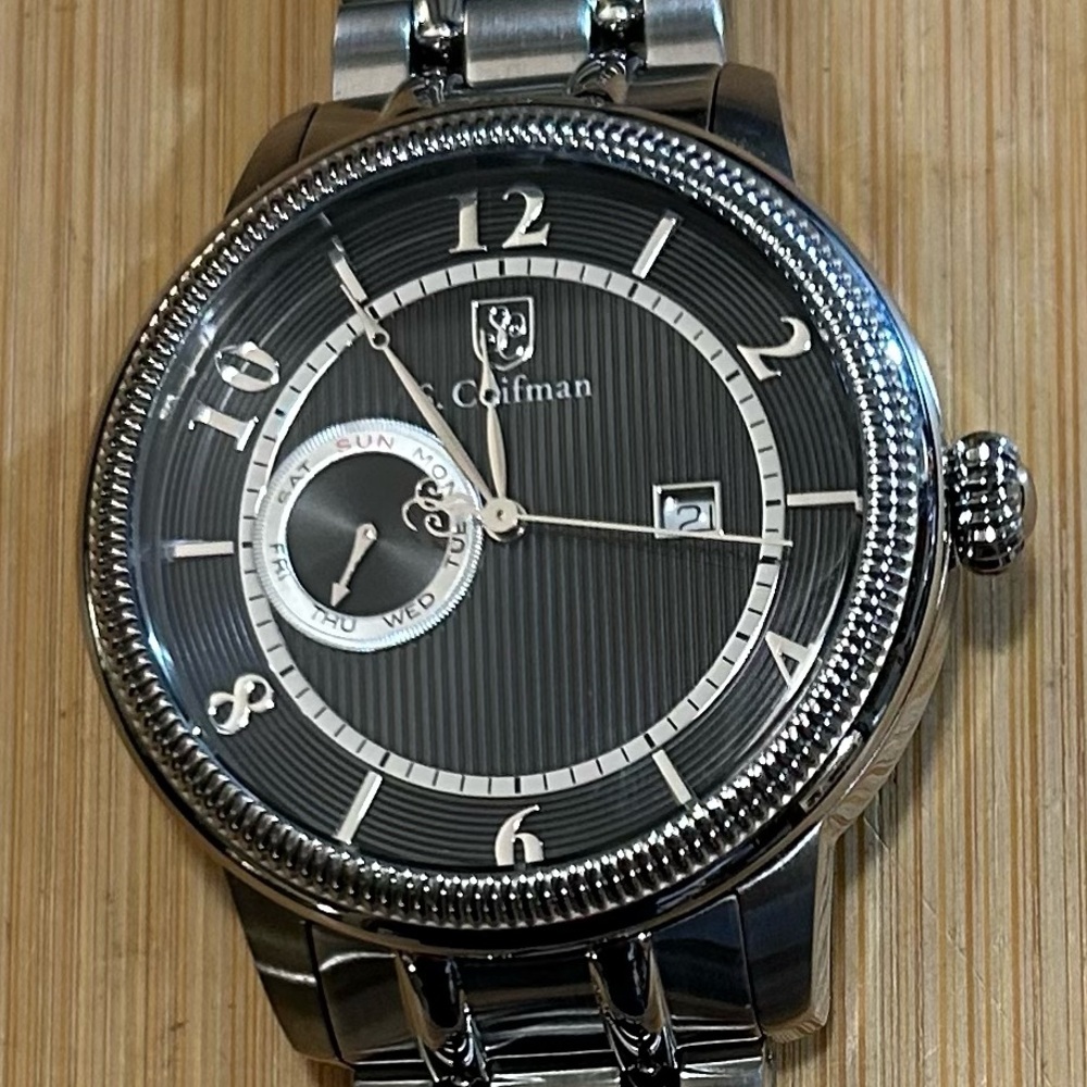 S Coifman Watch With 45mm Black Face & Silver Bracelet